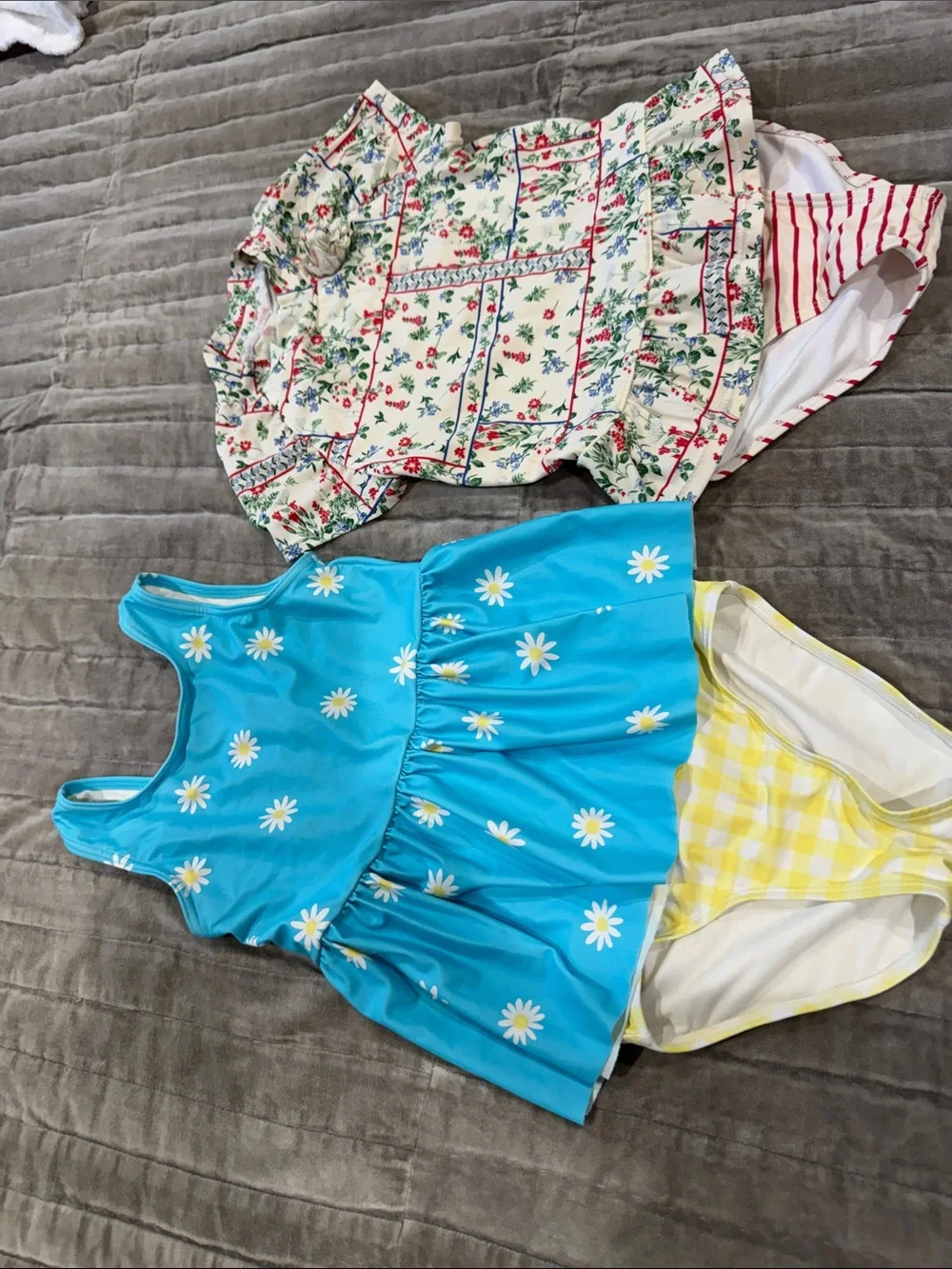 Girls' Daisy Blue Skirted Swimsuit & Floral Ruffled Swim Set side 6 gently used